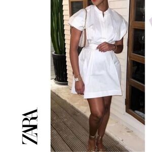 ZARA White Cotton Belted Mini Dress | Bloggers’ Favorite | Size S